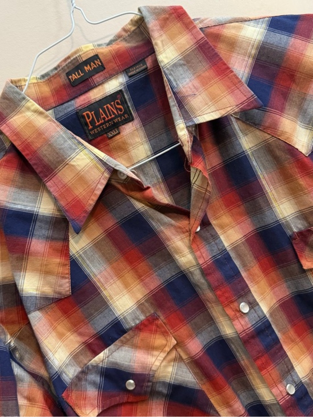 Plains Western Wear Men's Tall Plaid Button-Up Shirt - Red/Blue/Beige